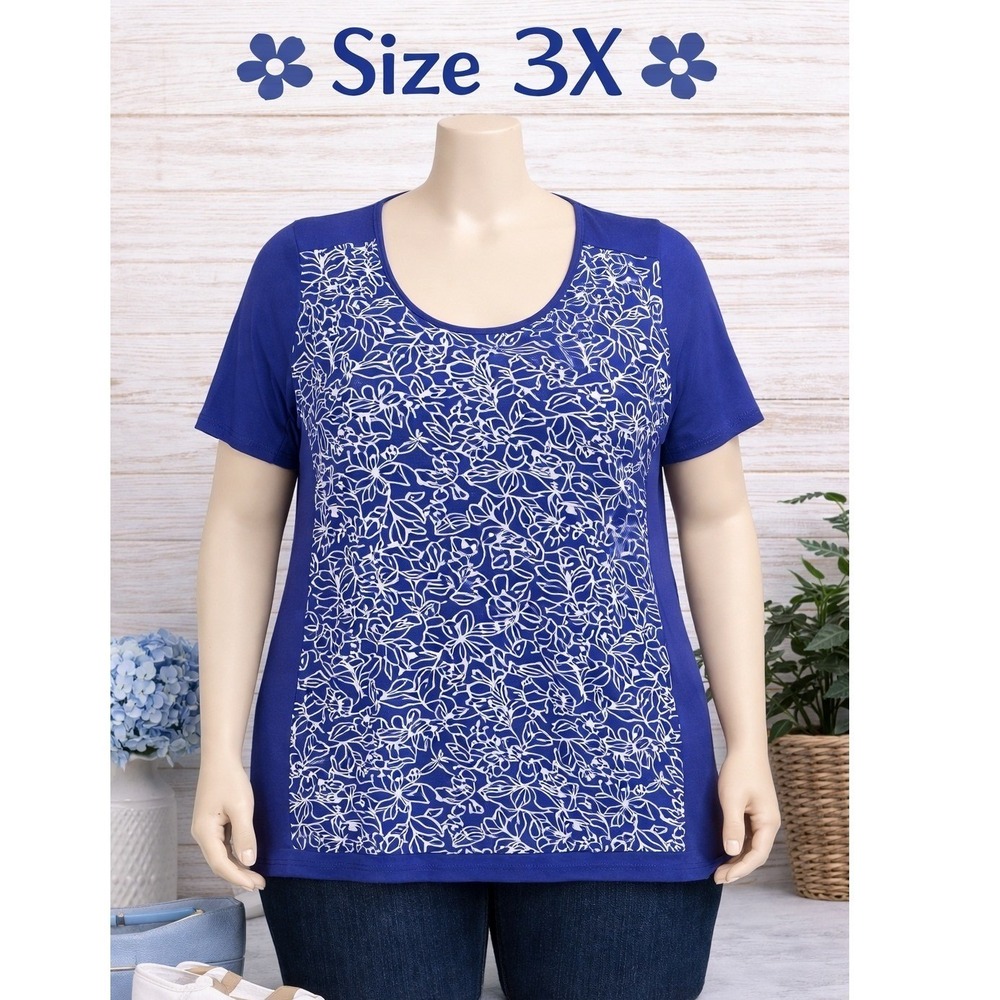 Isaac Mizrahi Live Womens 3X Dark Indigo Embroidered Scoop Neck Knit Top A253047